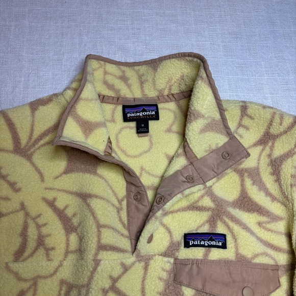 Patagonia Synchilla Pullover Womens Medium Yellow Floral Snap-T Fleece Jacket - Picture 5 of 9
